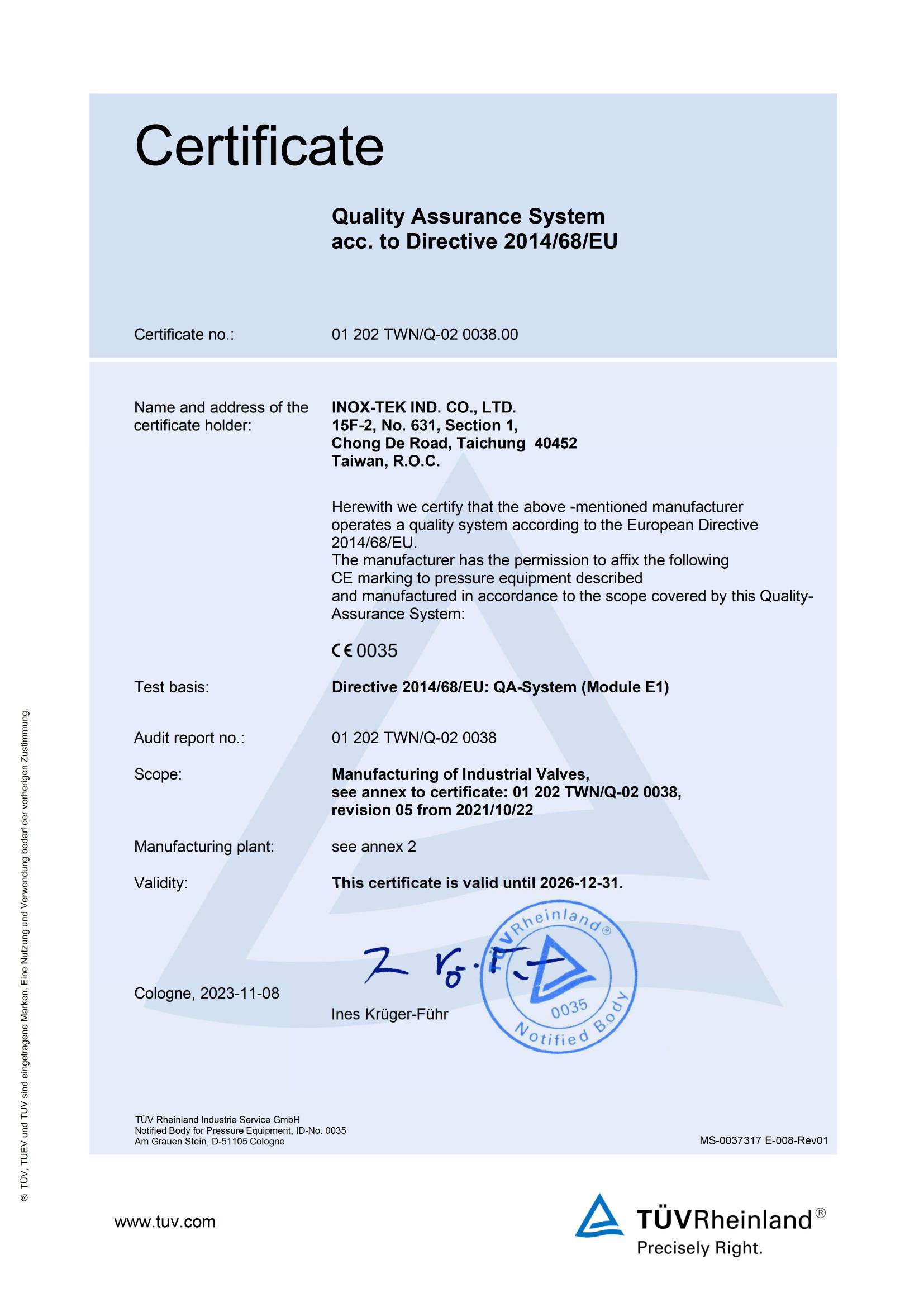 INOX-TEK_CE 0035_PED Cert. 01 202 TWNQ-02 0038